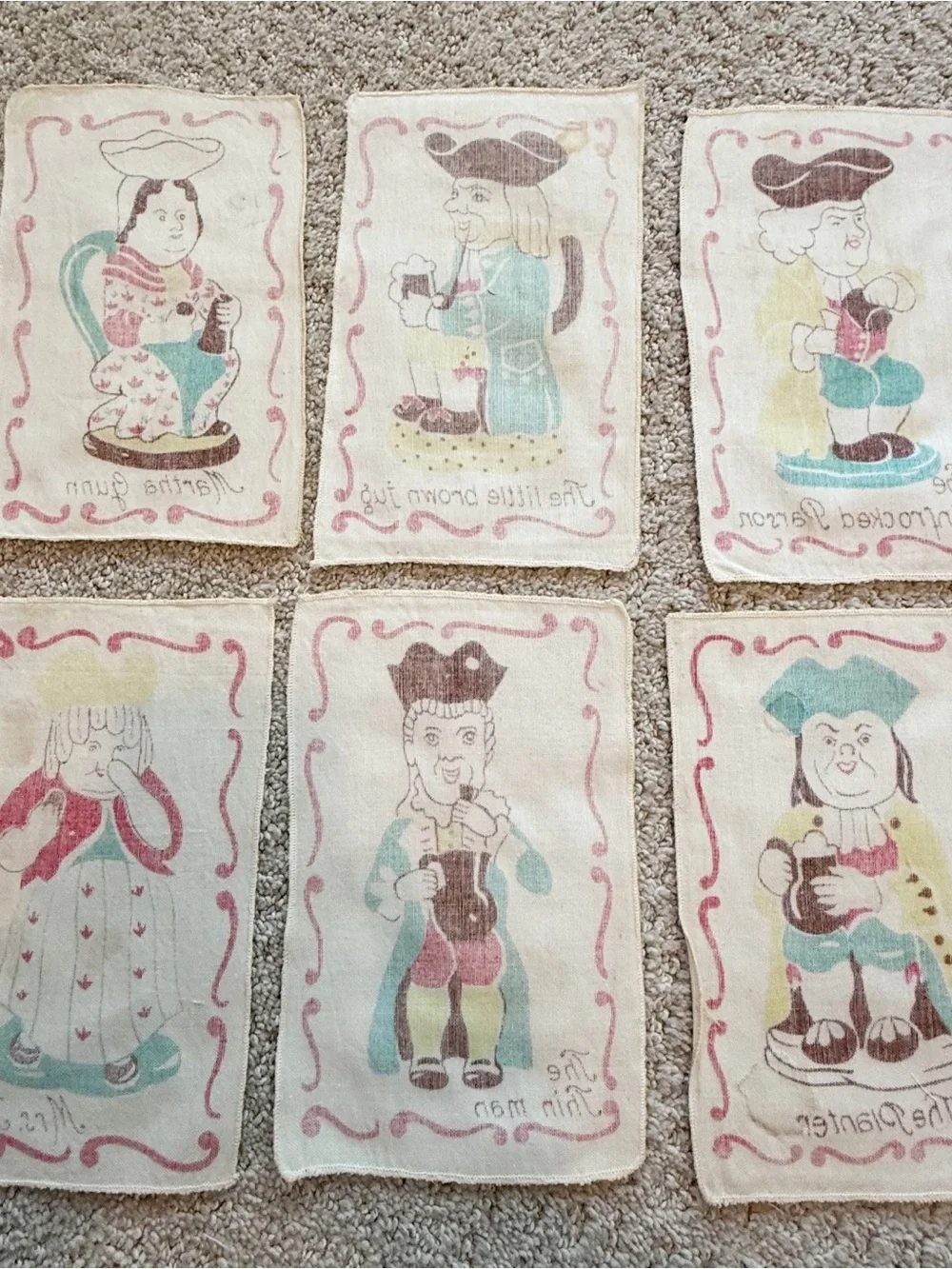 1950s Toby Mug COCKTAIL NAPKINS COASTERS Barware Colonial English Tavern Pub 6x